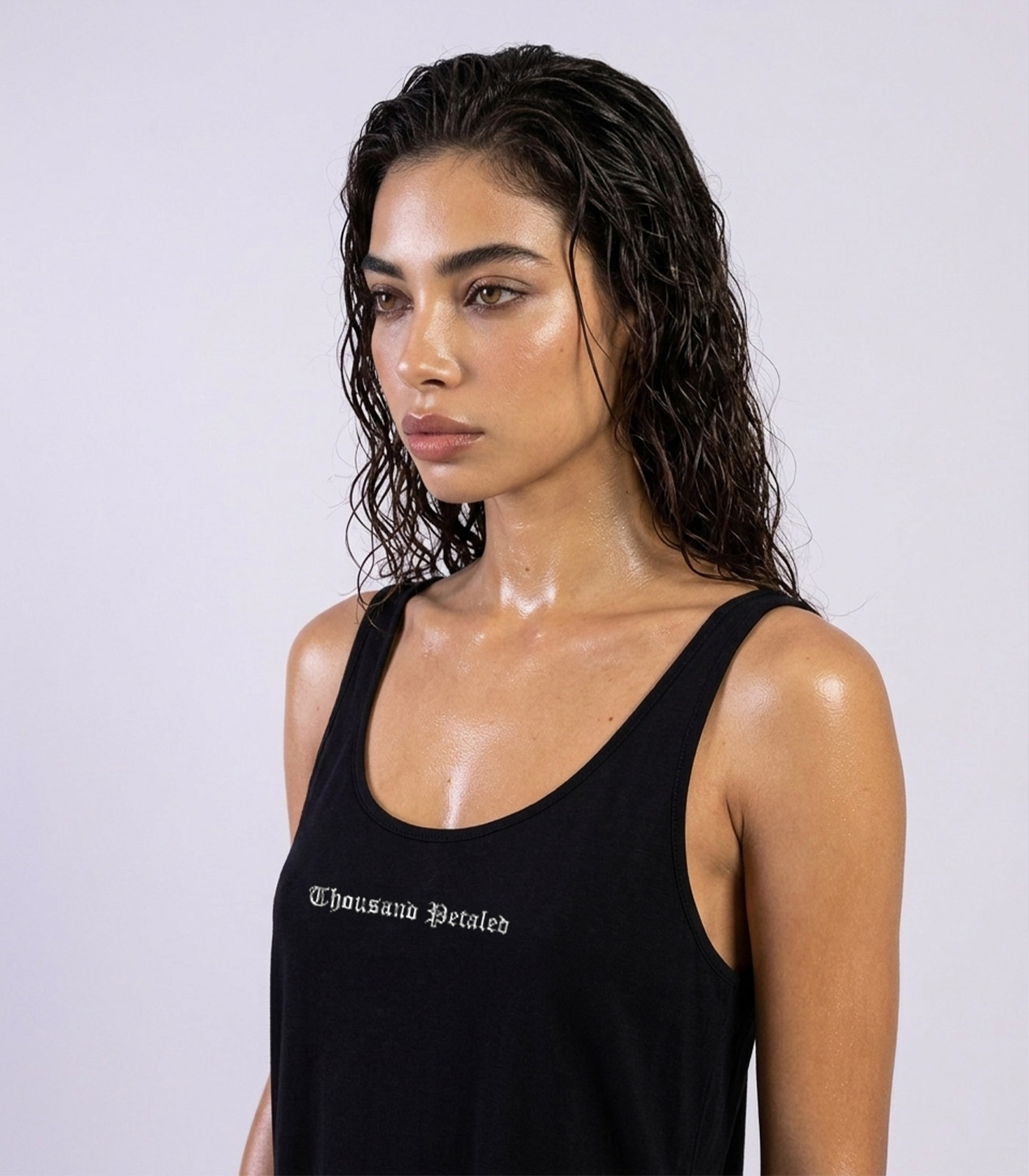 Thousand Petaled Embroidered Logo Draped Tank Top