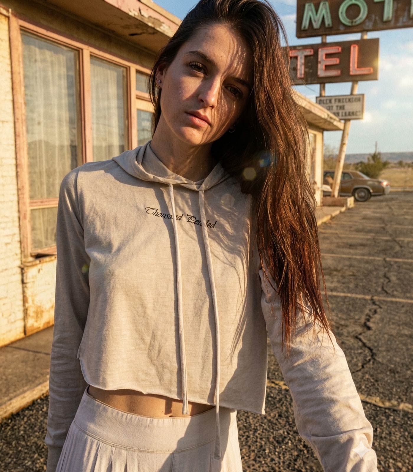 Thousand Petaled Embroidered Logo Tri-blend Cropped Hoodie