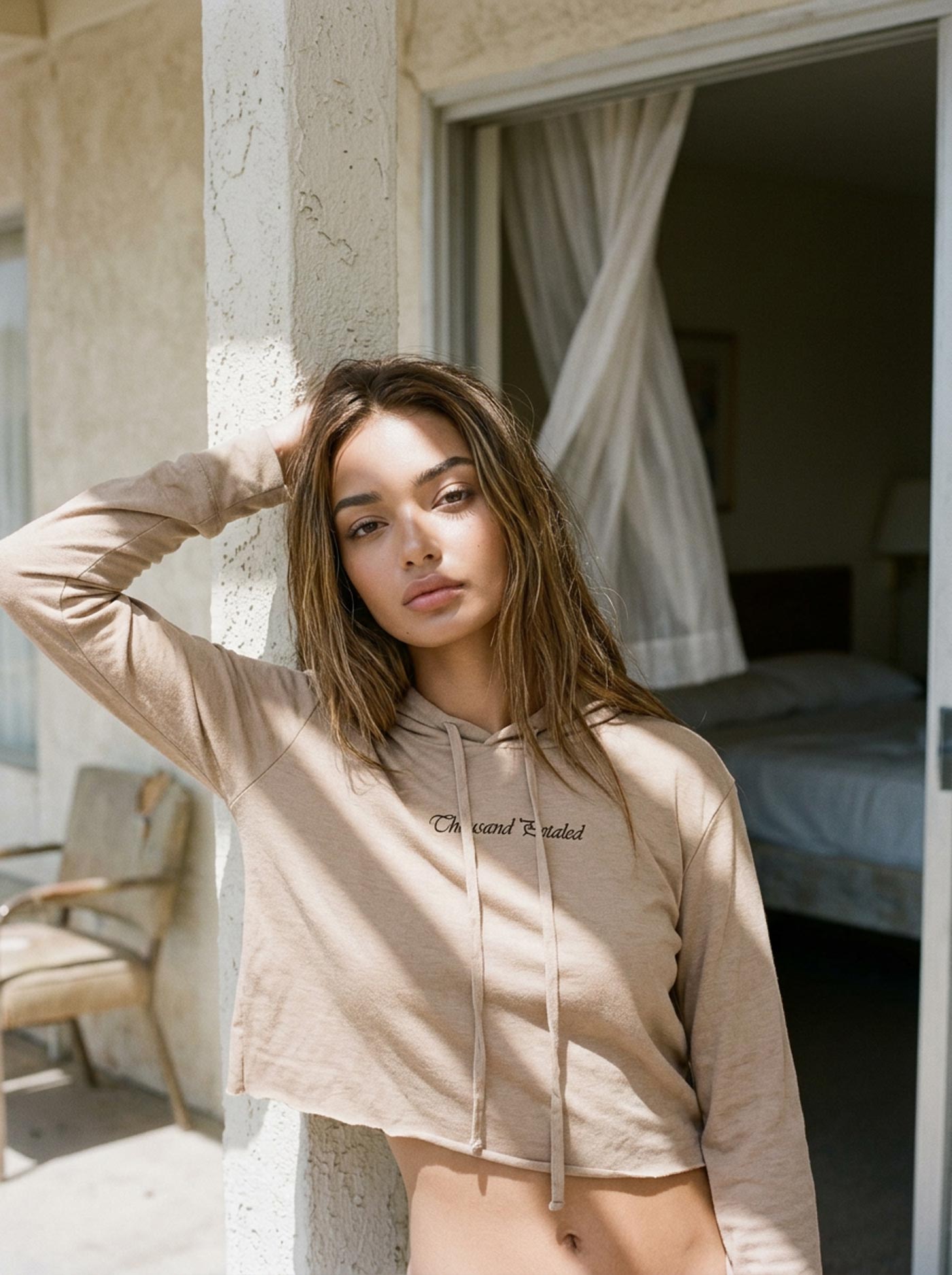 Saddle tan tri-blend cropped hoodie