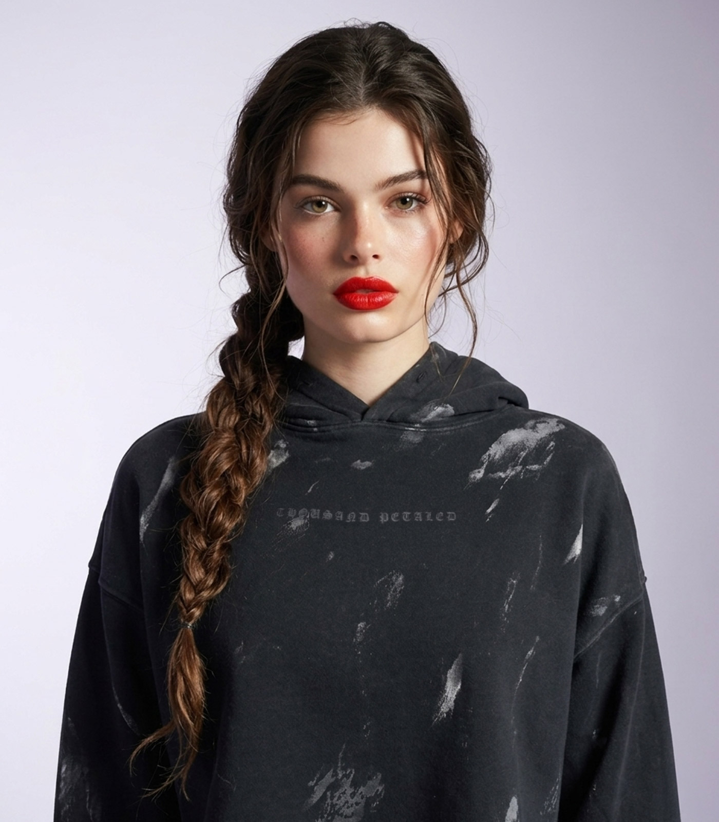 Thousand Petaled Logo Graphic Everywhere Print Cropped Worn-in Hoodie
