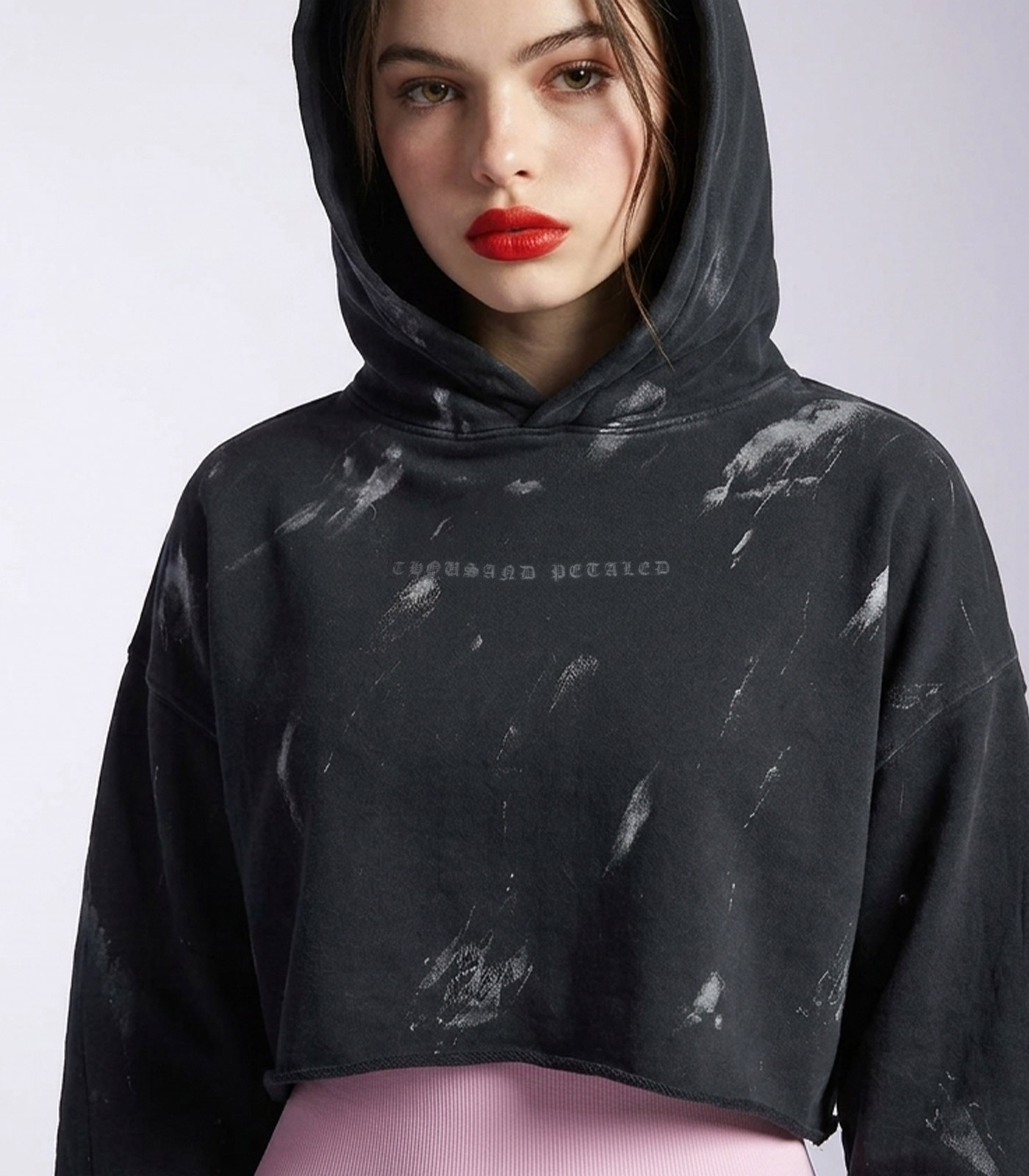 Thousand Petaled Logo Graphic Everywhere Print Cropped Worn-in Hoodie
