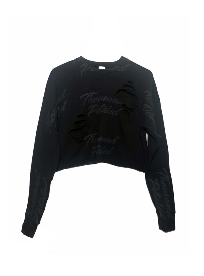 Thousand Petaled Embroidered Logo / Logo Graphic Everywhere Print Cropped Sweatshirt