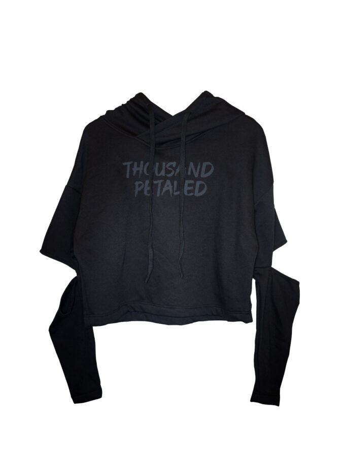 Thousand Petaled Logo Graphic Open Sleeve Cropped Hoodie